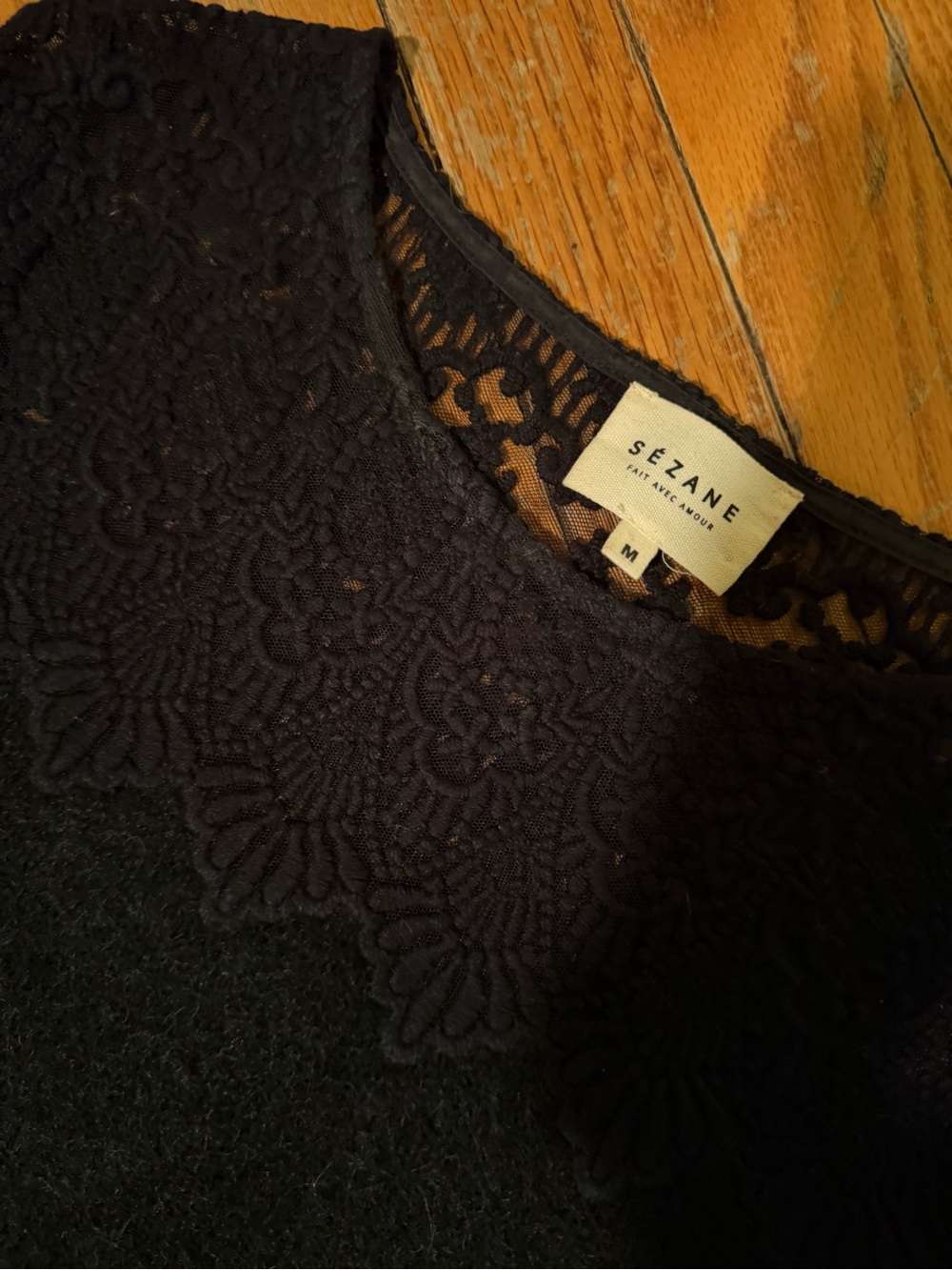 ***RARE***Sezane Women's Black Lace-Trim black sweater